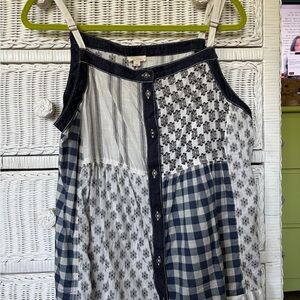 Pilcro Navy and White Patchwork Button-Front Camisole